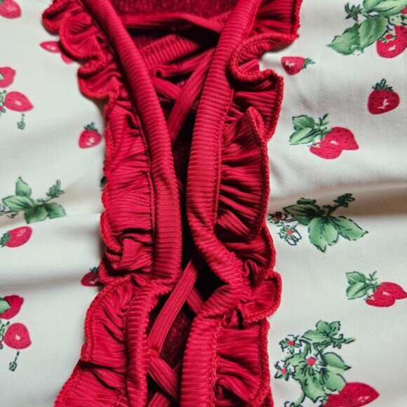 LACEMADE VIBRANT STRAWBERRY BODYSUIT NWT SIZE XL FRONT CORSET LACING. - Picture 3 of 8